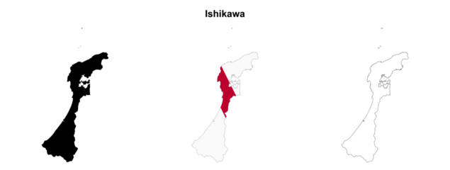 Transparent Ishikawa prefecture outline map set