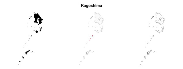Obraz premium Transparent Kagoshima prefecture outline map set