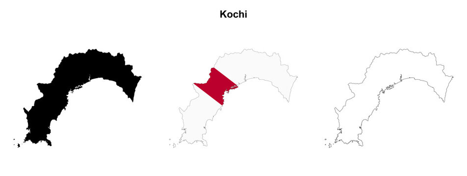 Transparent Kochi prefecture outline map set