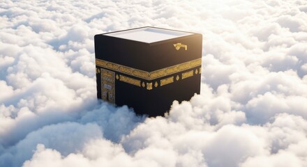 Digital clouds in the sky illustrate a cloud computing concept where data storage and processor technology merge with business objects like a suitcase and sd card for travel