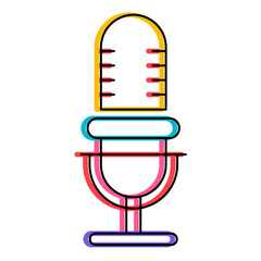 Colorful line microphone icon with clean outline and modern flat style on white backgroundline illustration of a microphone with vibrant audio waveform and dotted sound signals on white background