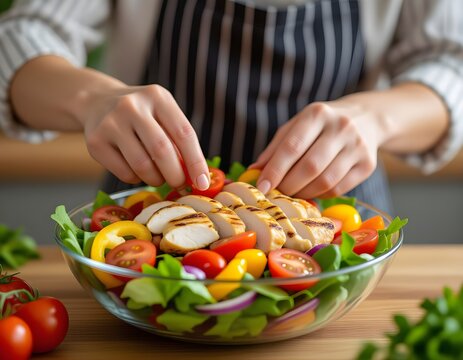 preparing a Healthy Bowl with Fresh Vibrant Ingredients