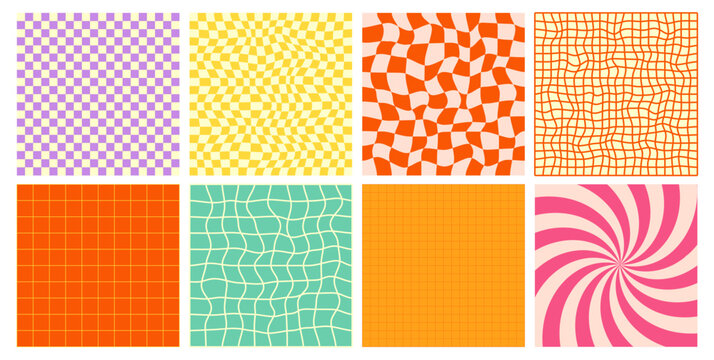 Pattern background checker grid checkerboard groovy y2k square retro 90s. Seamless wavy funky vector checkered trendy modern texture geometric abstract color wallpaper tile aesthetic design
