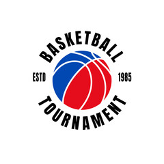 Basketball Tournament Logo Emblem with Red Blue Ball