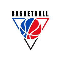 Minimalist basketball emblem featuring a stylish ball inside a sharp triangle frame. Designed for modern American sports clubs, street ball leagues, and contemporary athletic apparel.