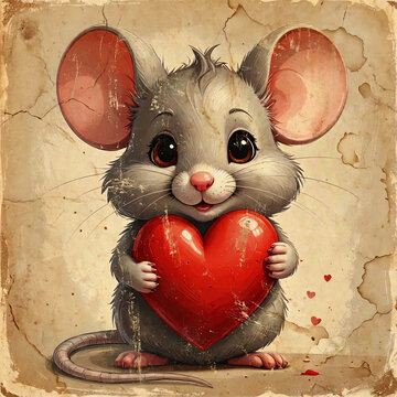 Maus h&auml;lt ein rotes Herz