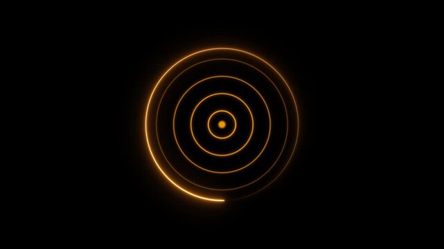 Glowing neon circle radar and neon rotation icon.  radio waves animation. neon circle radar animated sign symbol on black background.