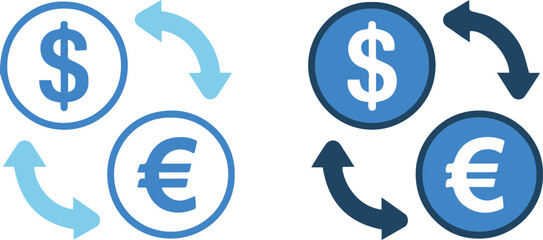 Obraz premium currency conversion symbols dollar to euro round arrow icons