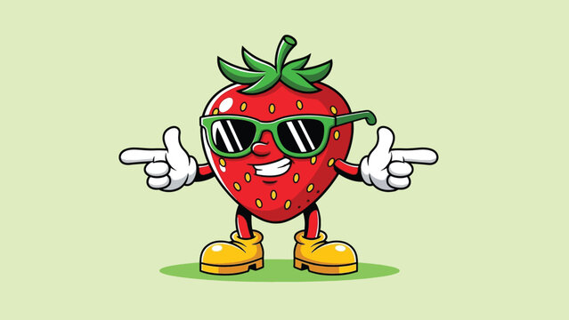 Cool Strawberry Character Wearing Sunglasses and Pointing with Style.