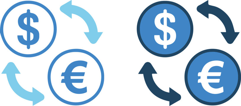 currency conversion symbols dollar to euro round arrow icons