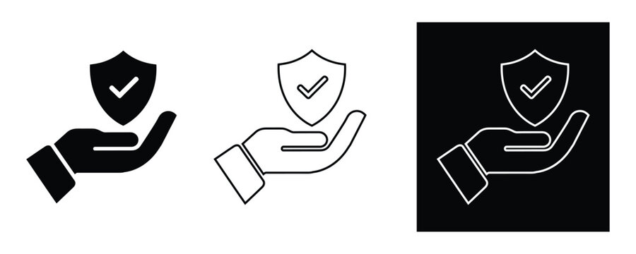 Three icons of hands holding shields with checkmarks shield protection safety security check checkmark hand icon symbol logo vector