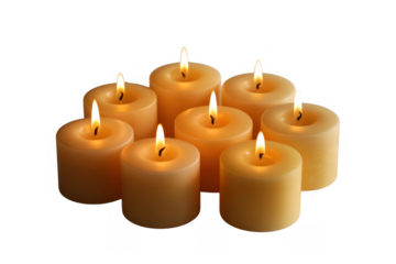 Group of lit electric candles flame isolated on a transparent background