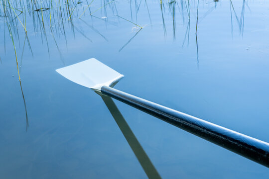 hatchet sculling oar on a calm lake, Boyd Lake in Colorado - Powered by Adobe