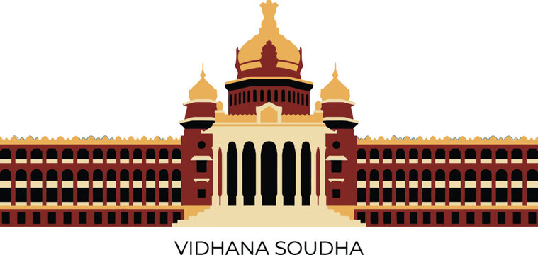 Majestic Vidhana Soudha building in Bengaluru Karnataka featuring neo-Dravidian architecture style with large central dome representing famous Indian state legislative assembly landmark.