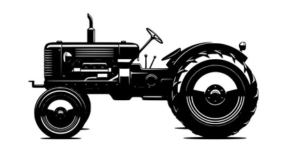 Realistic vintage farm tractor black silhouette vector isolated on white background © MdHares