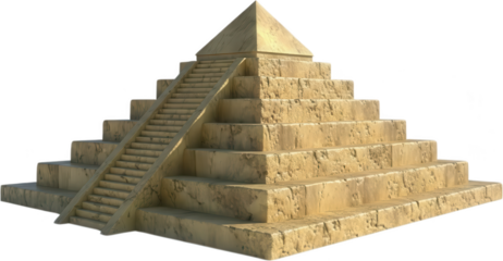 Ancient weathered stone step pyramid structure with prominent stairs on one side representing historical architecture and significant cultural landmarks steps history monument transparent background