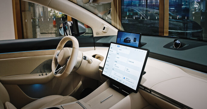 Shanghai, China. Interior Of Luxeed R7. Battery Electric And Range Extender Mid-size Crossover Suv. Premium Ev Brand Of Chery In Collaboration With Harmony Intelligent Mobility Alliance Or Hima