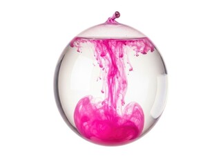 Holi Pink ink cloud swirling in clear water inside balloon