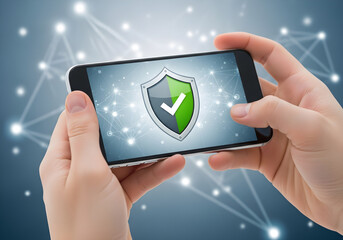 An individual with a smartphone that has a green mock-up screen in upright mode, drinking coffee. The man is navigating the Internet and consuming content, including videos