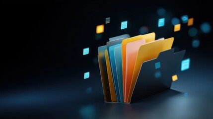 The Folder of Colorful Digital Files Surrounded by Floating Data Icons