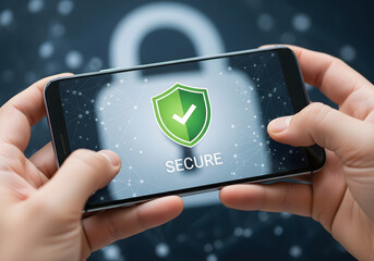 An individual with a smartphone that has a green mock-up screen in upright mode, drinking coffee. The man is navigating the Internet and consuming content, including videos