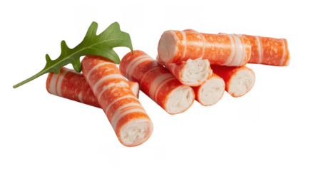 Crab sticks with leaf surimi seafood isolated on a transparent background