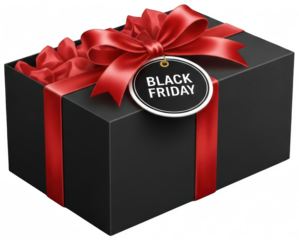 black gift png red ribbon cutout black friday box png elegant present cutout festive package png luxury giftbox cutout special offer png discount carton cutout isolated transparent background image