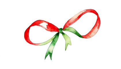 Minimal watercolor ribbon curl, red and green
