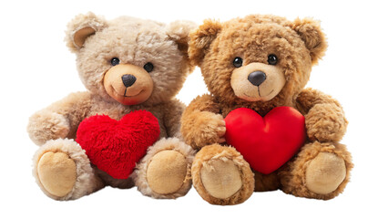 Obraz premium Two teddy bears holding red hearts stuffed animals