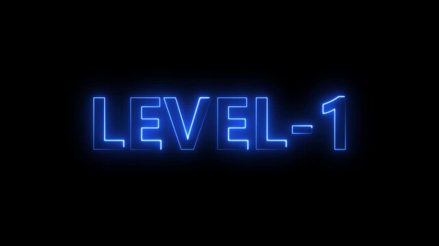 level 1 neon bright text font colorful 4k video animation.