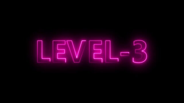 level 3 neon bright text font colorful 4k video animation.