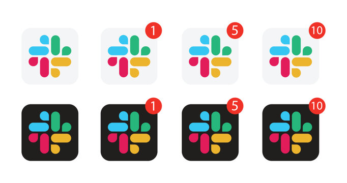 Slack App Logo Icons with Notification Badges, Editorial Use Only