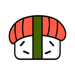 A piece of salmon sushi with nigiri.