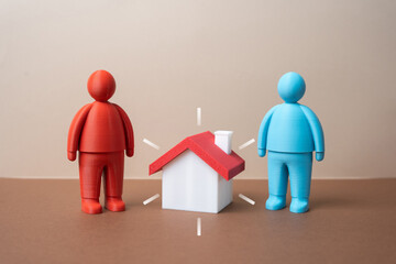 A real estate transaction between two parties. A dispute and conflict over ownership of a house. Property rights clash, legal uncertainty and negotiation breakdown affecting asset value.