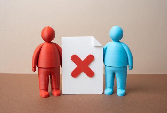 Termination of contract between the parties. Failure to reach an agreement. Disagreement and conflict. Deal collapse concept, broken trust and legal consequences for business relationships.