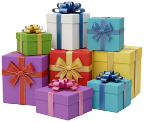 Fototapeta premium Colorful Gift png Wrapped Present cutout Festive Box png Stacked Package cutout Holiday Present png Celebration Gift cutout Vibrant Box png Decorative Package isolated transparent background image
