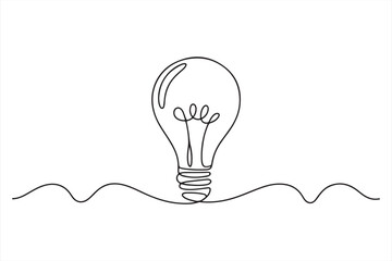 Continuous line art drawing of light bulb, Continuous one line drawing of Light bulb symbol, Light Bulb continuous one line drawing. Single line vector design © Digital Designer