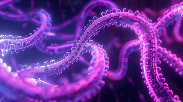 Ebola Virus Microscopic Structure Scientific Illustration: Filamentous Virion Morphology, Glycoprotein Spikes and Viral Envelope Details for Virology Research