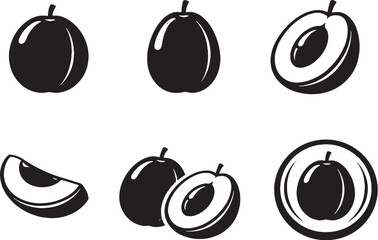 Plum fruit icon bundle silhouette set