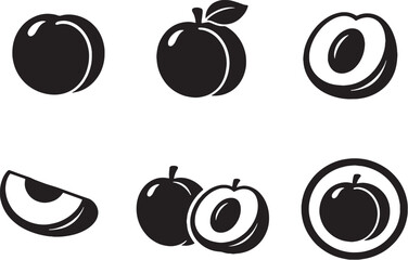 Peach fruit icon bundle silhouette set