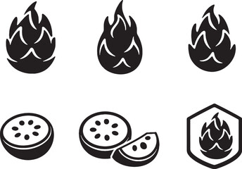 Dragon fruit icon bundle silhouette set