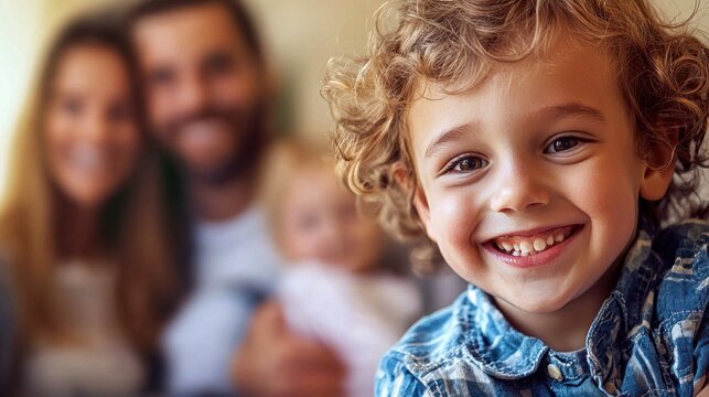 A photo collage with an inset image showing a close-up of a smiling child within a broader family portrait