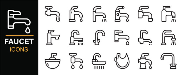 Naklejka premium Plumbing tap and water fixture editable icon pack