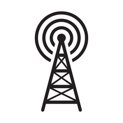 Radio tower / mast with radio waves for broadcast transmission line art vector icon for apps and websites
