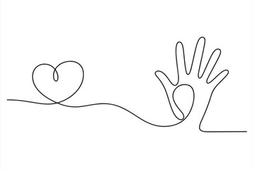 Obraz premium Minimal One Line Hand Holding Heart, Continuous Line Drawing of Hand Holding a Heart vector illustration design