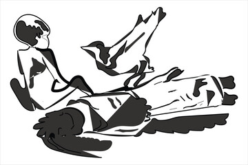 Vector art illustration of a mother and child in famine