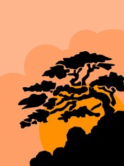 background illustration in a dry savanna but there are still trees growing