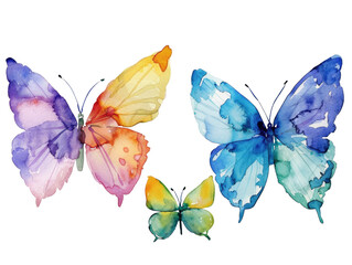 Fototapeta premium Vibrant watercolor butterflies showcasing colorful wings in various sizes and patterns against a transparent background