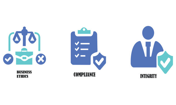 Business ethics compliance and integrity concept with professional icons

