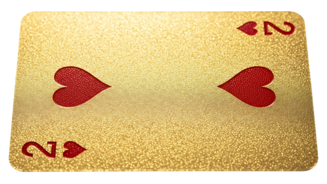 gold playing card number two with red hearts on transparent background - Powered by Adobe